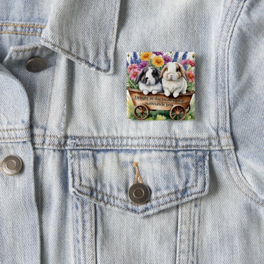 Mooie Lop Bunny Rabbit  Vierkante Button 5,1 Cm (In situ)