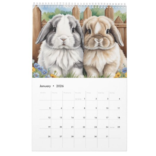 Mooie Lop Bunny Rabbits Kalender (Jan 2026)