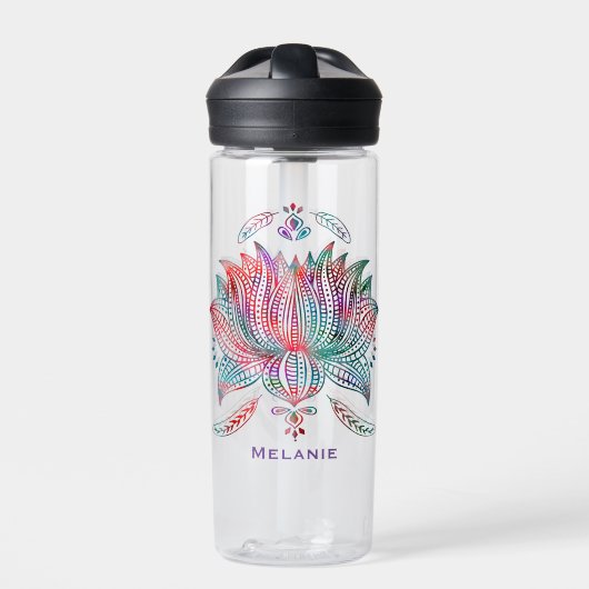 Mooie Lotus Bloem Boho Art gepersonaliseerd Waterfles (Voorkant)