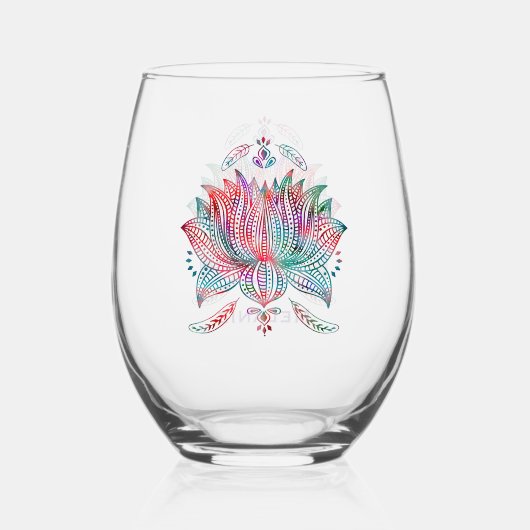 Mooie Lotus Bloem Boho Art gepersonaliseerd Wijnglas Zonder Voet (Achterkant)