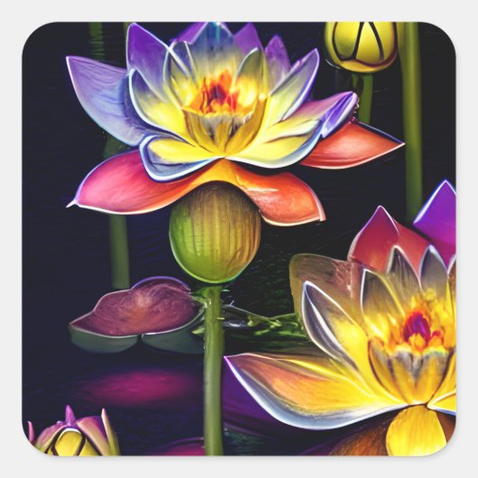 Mooie Lotus Flowers bij nacht Vierkante Sticker (Voorkant)