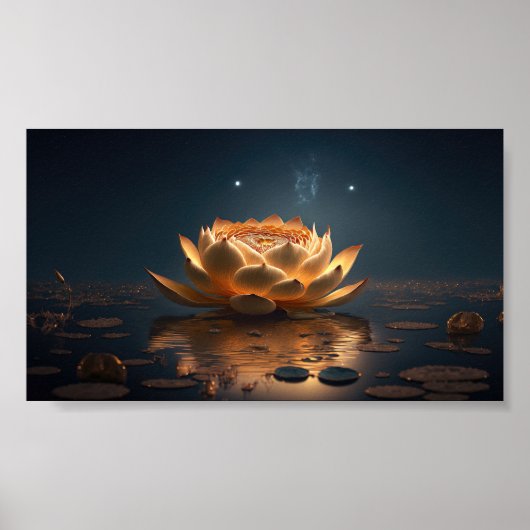 Mooie Lotus, Meer, Zen Donker Poster (Voorkant)