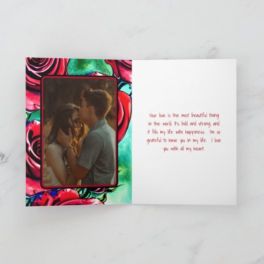 Mooie Love Red Roses PHOTO Valentijnsdag Feestdagen Kaart (Binnen)