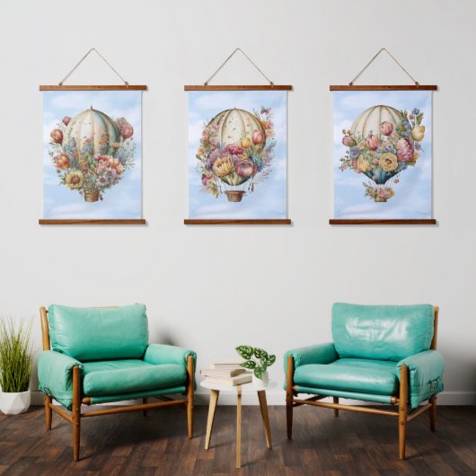 Mooie  luchtballonnen en bloemen hangend wandkleed (Woonkamer)