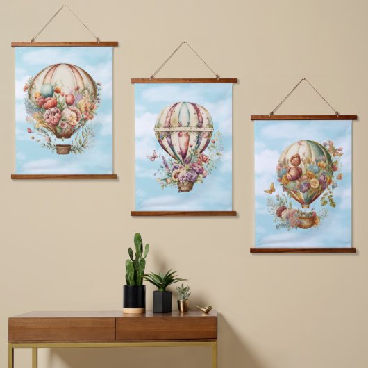 Mooie luchtballonnen en bloemen hangend wandkleed (Asymmetrisch)