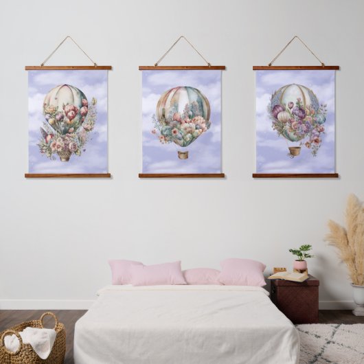 Mooie  luchtballonnen en bloemen hangend wandkleed (Slaapkamer)