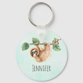 Mooie luiaard die ondersteboven hangt in waterverf sleutelhanger (Achterkant)