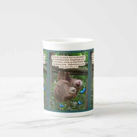 Mooie luiaard Schrift: Efeziërs 4:32 Porselein Kop (Voorkant)