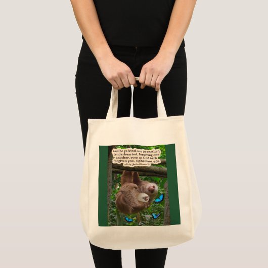 Mooie luiaard Schrift: Efeziërs 4:32 Tote Bag (Voorkant (product))
