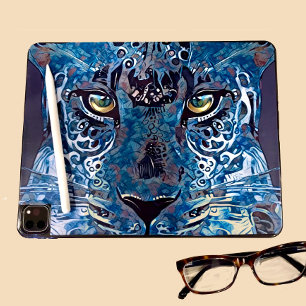 Mooie luipaard blauwe ogen, gouden ogen iPad-table Sticker