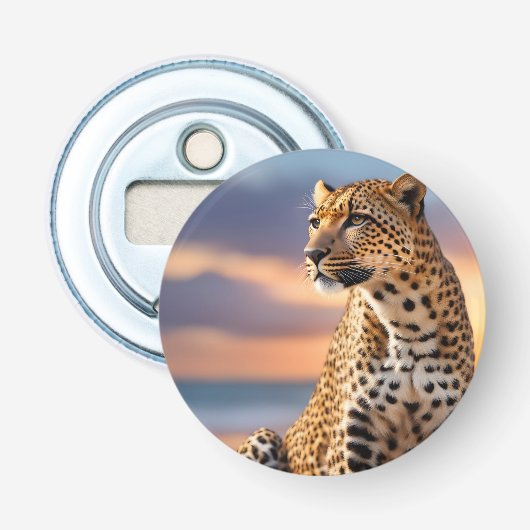 Mooie luipaard button flesopener (Voorkant)