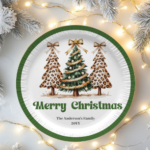 Mooie Luipaard Kerstboom Bewerkbare Papieren Borde Bordje