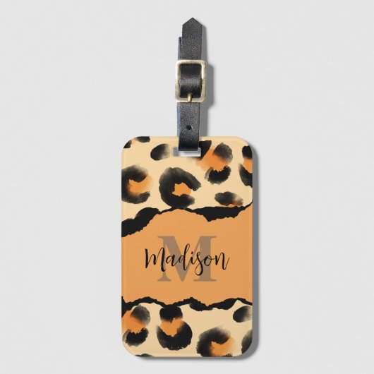 Mooie luipaardprint monogram bagagelabel (Voorkant (verticaal))