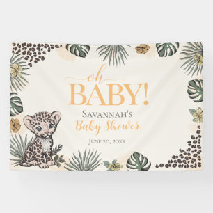 Mooie Luipaardwelp Geel Baby Shower Spandoek