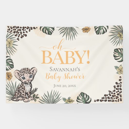 Mooie Luipaardwelp Geel Baby Shower Spandoek (Horizontaal)