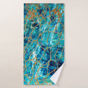 Mooie luxe textuur van blauwe marmer met goud. badhanddoek