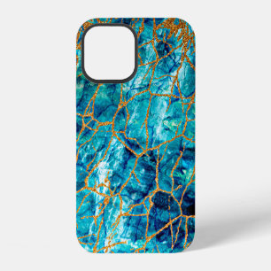 Mooie luxe textuur van blauwe marmer met goud. iPhone 12 hoesje