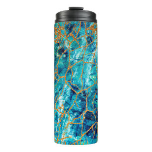 Mooie luxe textuur van blauwe marmer met goud. thermosbeker