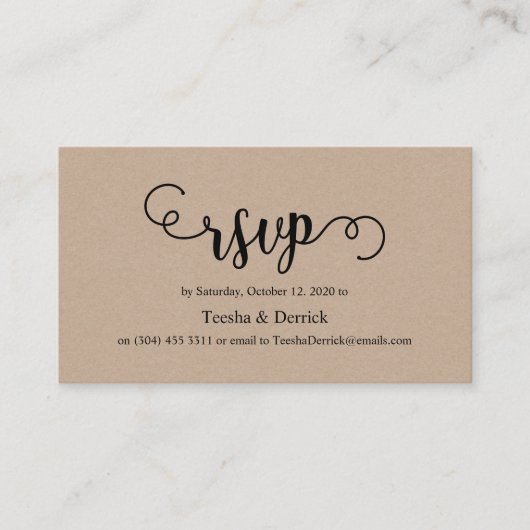 Mooie luxe zwarte kraft, bruiloft RSVP Informatiekaartje (Voorkant)