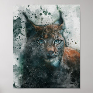 Mooie Lynx Cat esthetische waterverf schilderij Poster