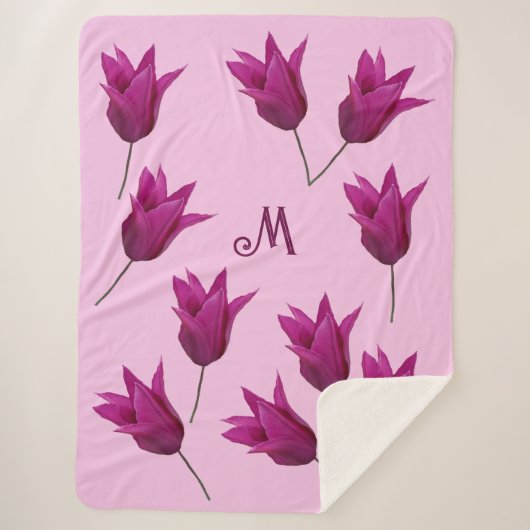 Mooie M monogram  roze tulpen bloemig Sherpa Deken (Voorkant)