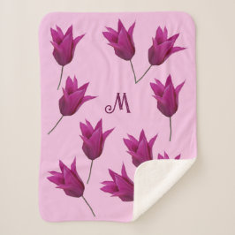 Mooie M monogram roze tulpen bloemig Sherpa Deken