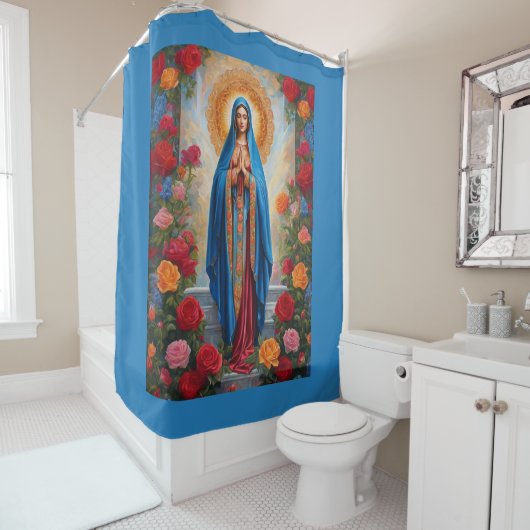 Mooie Maagd Maria In Blauw Robe Met Halo Douchegordijn (In situ)