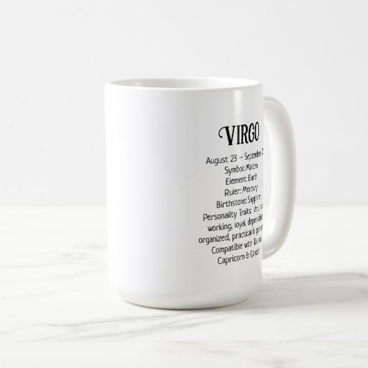 Mooie Maagd Vrouw met Horoscoop Info op Terug Koffiemok (Voorkant rechts)