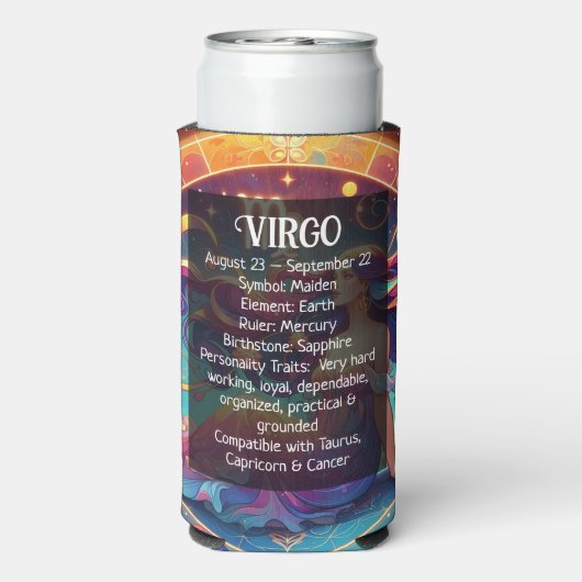 Mooie Maagd Vrouw met Horoscoop Info op Terug Seltzer Blikjeskoeler (Seltzer Achterkant)
