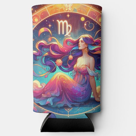 Mooie Maagd Vrouw met Horoscoop Info op Terug Seltzer Blikjeskoeler (Voorkant)