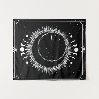 Mooie maan en zon met sterren Zwart en Wit Wandkleed