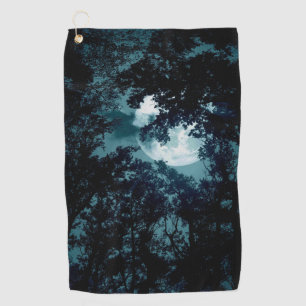 Mooie maan gloeit door bomen golfhanddoek