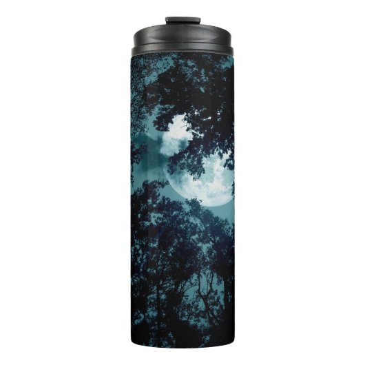 Mooie maan gloeit door bomen thermosbeker (Voorkant)