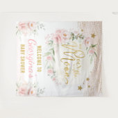 Mooie Maan Sterren Blush Bloemachtige Baby Meisje  Wandkleed (Voorkant (horizontaal))