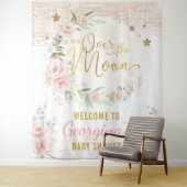 Mooie Maan Sterren Blush Bloemachtige Baby Meisje  Wandkleed (In situ)