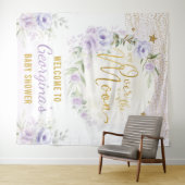 Mooie Maan Sterren Paarse Bloemige Baby Meisje Wel Wandkleed (In Situ (horizontaal))