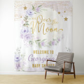 Mooie Maan Sterren Paarse Bloemige Baby Meisje Wel Wandkleed (In situ)