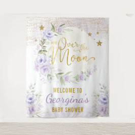 Mooie Maan Sterren Paarse Bloemige Baby Meisje Wel Wandkleed