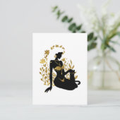 Mooie maanbloemen vrouw zingerige illustratie briefkaart (Staand voorkant)