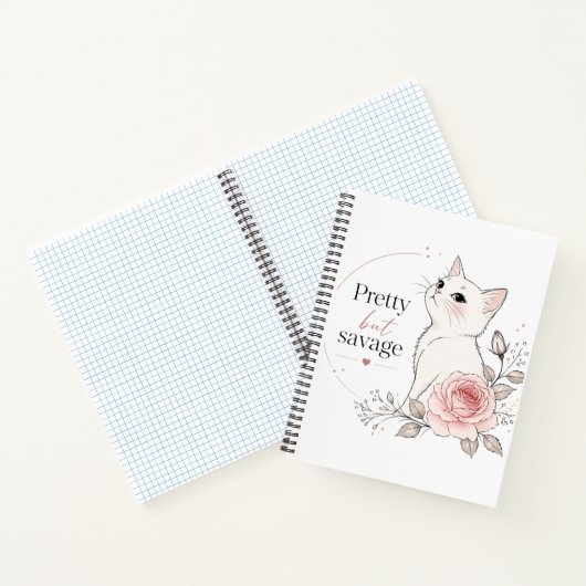 Mooie Maar Wilde Witte Kat Rose Notitieboek (Binnen)