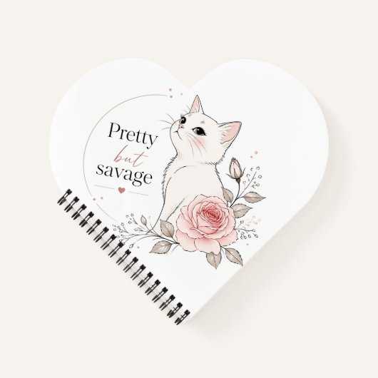 Mooie Maar Wrede Witte Kat Rose Notitieboek (Voorkant)