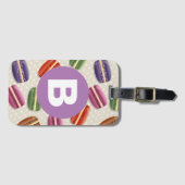 Mooie Macaroon Patroon Stippen Paarse Monogram Bagagelabel (Voorkant (horizontaal))