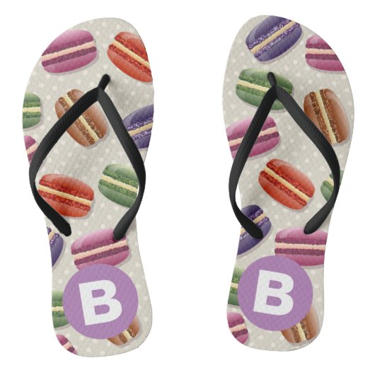 Mooie Macaroon Patroon Stippen Paarse Monogram Teenslippers (Voetbed)