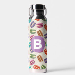 Mooie Macaroon Patroon Stippen Paarse Monogram Waterfles