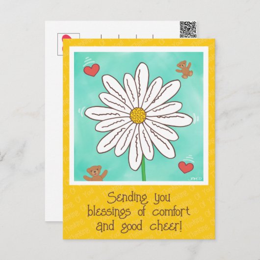 Mooie Madelief Bloem Met Teddyberen Beterschap Briefkaart (Voorkant / Achterkant)