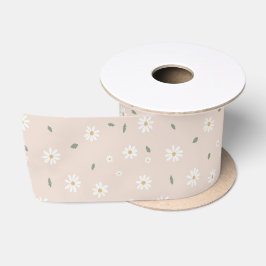 Mooie Madelief Bloemen & Groene Bladeren Satijnen Lint