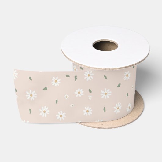 Mooie Madelief Bloemen & Groene Bladeren Satijnen Lint (Spoel)