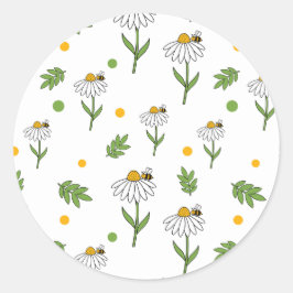 Mooie Madelief en Bij Naadloos Patroon Ronde Sticker