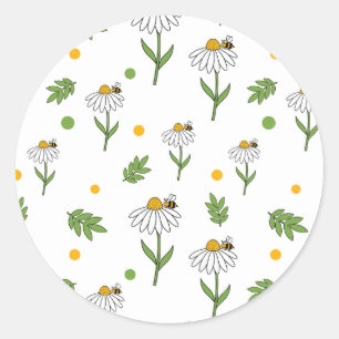 Mooie Madelief en Bij Naadloos Patroon Ronde Sticker
