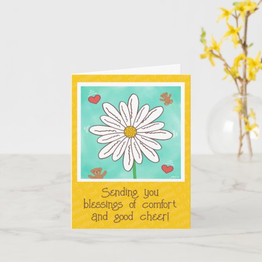 Mooie Madeliefjes Bloem Met Teddyberen Beterschap Kaart (Gele Bloem)